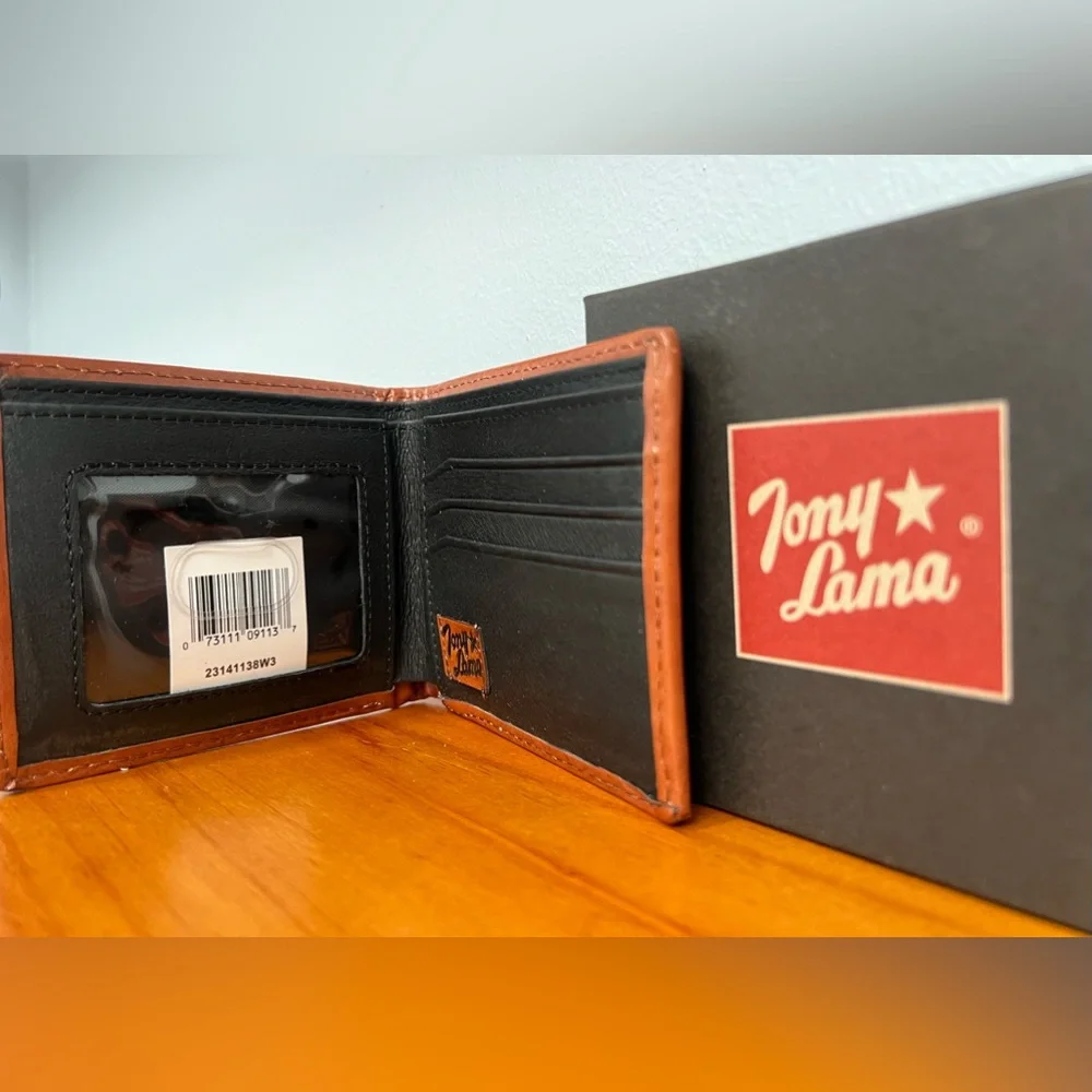 TONY LAMA NIB NWT Rodeo Aztec Bi Fold Mens RFID Genuine Leather & Fabric Wallet